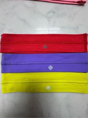 lululemon athletica  3 Headbands in Red, Purple, Yellow with bag
